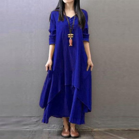 Boho Layered Maxi Dress by Hanyi Fushi flowy NWTS XL teal dress lagenlook vibes - Picture 2 of 12